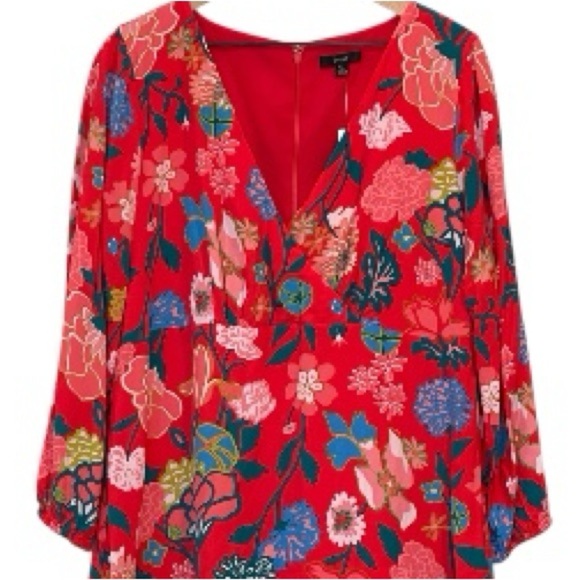 NWT J. Crew Floral Red Dress, Short Length, Long Sleeve, V-Neck, Size 16, NEW - Picture 14 of 15